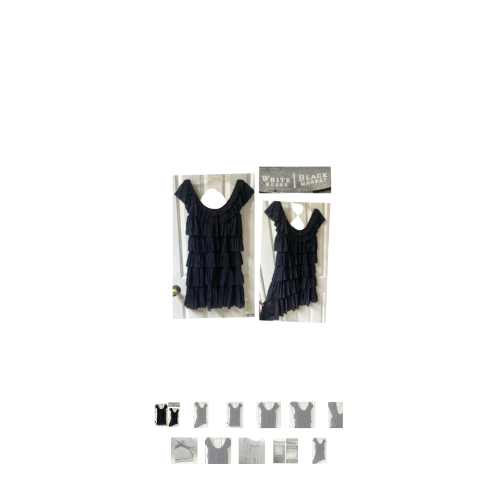 WHBM Black Pleated Tiered Mini Sassy Whimsical Ruffle Dress Sz S - Picture 4 of 10